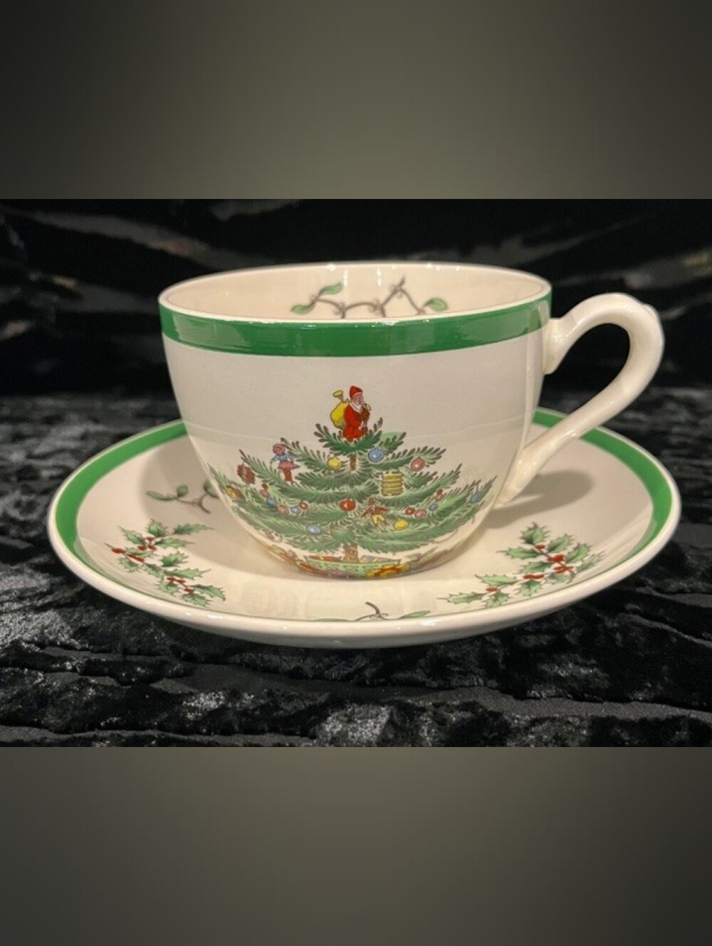 Vintage Pre-1994 Spode Christmas Tree Cup & Saucer Set Made In England EUC